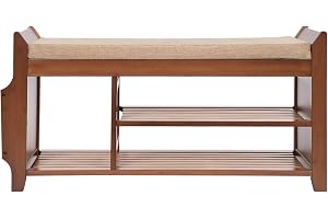 Eieblek Skohylla, 2 nivåer skoskåp med vadderad sittbänk, bambuskobänk med 3 hyllor och lådor, skoarrangör, 98,5 x 29,5 x 49