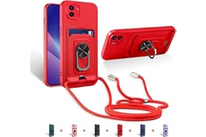 Zyweil kompatibel mit Xiaomi Redmi A1/Redmi A2,Necklace Hülle, mit 360°Ring Ständer magnetisches Eisenblech Kartenhalter Silikon Schutzhülle-Red
