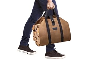 Amagabeli 99x45.7cm Toile Sac à bûche Cheminée Sac de chauffage Imperméable Transporteur de bois extérieur rangement pour le bois de avec anti-dérapantes Solide poignées Sangles Porte-bûches marron