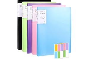 THBOXES 5 Pcs A4 Display Folders, Total 200 Pockets A4 Display Book Folder with Stickers, Plastic Sleeves and Pockets Presentation Folders Document Project Folder for School and Offices