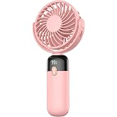 Warmco K70 Taşınabilir Şarjlı El Vantilat&ouml;r&uuml; 2400mAh 360&deg; D&ouml;ner Başlıklı ve Standlı Dijital Ekranlı Soğutucu Fan Pembe