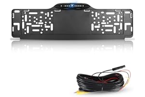 Hodozzy 1080P Placa de Matrícula con Cámara, Soporte de Matrícula para Coche Oporte de Matrícula con 150 ° Cámara Marcha Atrás Visión Nocturna Impermeable IP67 Amplio Ángulo de Visión Ajustable Cámara