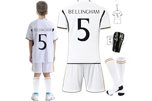 Byhsoep Camiseta de Fútbol,Conjunto de Fútbol de Jersey para Niños con Camiseta,Camiseta Deportiva de Fútbol con Pantalones Cortos,Calcetines y Placa Protectora de Rodilla