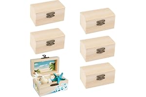 Huamirra Holzkiste Klein, 6 Stück Schatztruhe Truhe, Mini Schatztruhe aus Holz, Rechteckige Holzschatzkiste, DIY Kleine Holzkiste, Schatzkiste mit Deckel, Geeignet Zum Aufbewahren