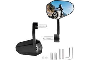 Lizbn Motorcycle Mirror 7/8 Inch 22 mm Universal Motorcycle Handlebar End Mirror E24 Tested CNC Aluminium Anti-Glare Highsider Handlebar End Mirror for Motorcycles Scooters Cruiser ATVs