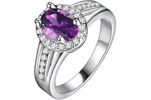 Uloveido Damenmode Jubiläum Ring Ehering Weißes Gold Überzogen Verlobungsring Geburtstag Ring für Girlswith Blau Grün Rot Lila Stein