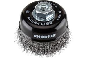 Rhodius Stahl-Topfbürste STBW mit gewelltem Stahldraht für den Einsatz auf Winkelschleifern, 100 x 30 x M14 mm