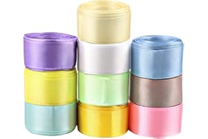 FLOFIA 50m 10 Farbe Satinband 25mm Geschenkband Satin Dekoband Seidenband Geschenk Schleifenband Stoffband für Hochzeit Taufe Maibaum Geburtstag Rosa Weiß Pink Rosa Lemon Grau Mint Blau Lila