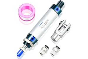 TAILONZ PNEUMATIC Druckluftzylinder mit 25mm Bohrung und 50mm Hub, doppeltwirkend, mit Y Anschluss und 2 Stück 6mm Verschraubungen MAL25x50