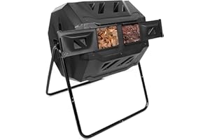 Dripex Composteur de Jardin Rotatif 360°, Double Chambre 160L pour Extérieur Déchets Pelouse, Bac Composteur de Compostage en Polypropylene pour Créer Sol Fertile, Noir