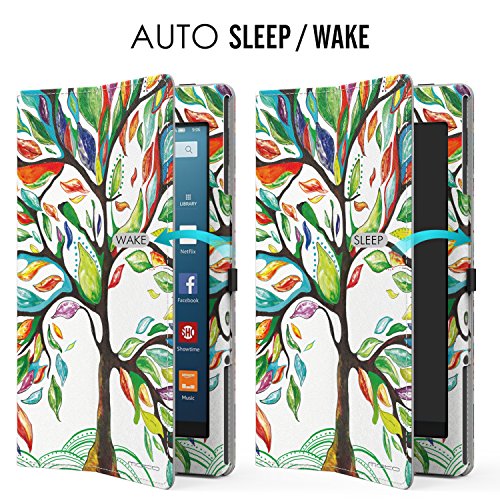 MoKo Hülle für Fire HD 8 2016 – Kunstleder Ständer Schutzhülle Smart Cover mit Auto Schlaf / Wach Funktion und Stift-Schleife für Fire HD 8 Tablet (6. Generation – 2016), Glück Baum - 6
