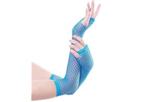 LUPSTY Panja Short Net Gants Résilles Mitaines Longue Extensible (Blanc, Noir, Rouge, Vert, Violet, Jaune, Bleu, Orange, Rose) (Bleu)