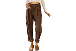 PASUDA Pantaloni Donna Eleganti Pantaloni Elastico Vita Alta Pantaloni di Velluto a Coste Autunno e Inverno Pantaloni Larghi Comodi Pantalone con Tasche Casual Dritti Pants