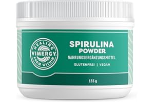 ‎VIMERGY Vimergy Spirulina Pulver, 45 Einnahmen – Schnell Absorbierbares Spirulina Pulver – Vegan - Ohne Trennmittel, ohne Füll- oder Farbstoffe, Zucker, Gentechnik und Gluten (135 g)