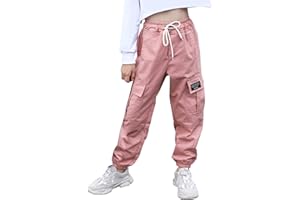 SEAUR Pantalon Cargo Fille 4-14 Ans Pantalon Sport Enfant Filles Hip Hop Streetwear Dance Jazz Pantalon de Jogging