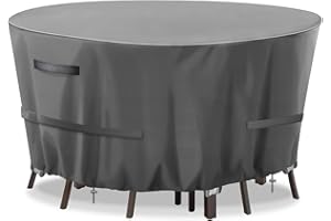 GARPROVM Outdoor Table Covers Waterproof, Round Garden Table Cover Oxford Fabric with Handle Buckle Drawstring, Garden Furniture Cover Round Windproof & Anti-UV (Ø230x100cm, Grey)