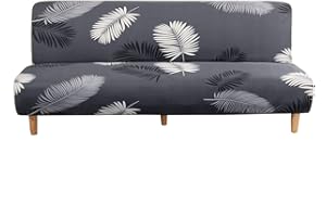 Mingfuxin Pokrowiec na sofę bez podłokietników, elastyczny pokrowiec ochronny na łóżko ze stretchem, antypoślizgowy elastyczny składany pokrowiec na sofę pasuje do 2-3-osobowej składanej sofy bez podłokietników (czarne pióro)
