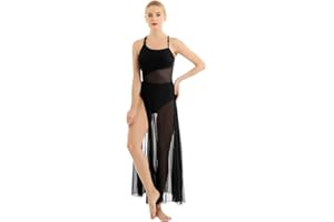 CHICTRY Women Adult Spaghetti Strap Lyrical Ballet Leotard Mesh Maxi Dance Dress