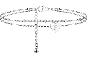 PROSTEEL Cavigliera Donna a Doppia Catena Iniziali dell'alfabeto A-Z in Acciaio Indossabile/Oro Placcato Pendente a Forma Cuore