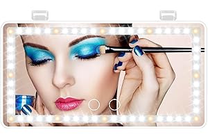 JinRui-T Car Vanity Mirror with LED Lights - Rechargeable Sun Visor Makeup Mirror with Dimming Touch Sensor - White