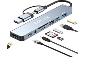 USB C Hub 3.0, 8 in 2 USB Hub 3.0 Multiport Adapter mit SD&TF Kartenleser, USB 3.0&USB 2.0 Ports, 3.5mm Audio Anschlüsse, USB Typ C Hub für MacBook Air/Pro, Galaxy, iPad, Windows usw