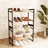 Jouis Wooden Shoe Rack Bar Midi 4 Layer Split Organizer 8 Pairs Shoe Capacity Shelving Unit Portable