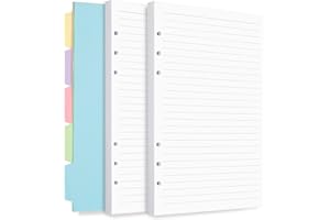 Klhamky A5 Refill Paper, Planner Inserts for A5 Binder, 6 Ring Loose Leaf Lined Paper with Binder Dividers, 270 Pages, White, Classic