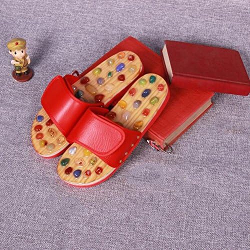FJY Foot Massage Slippers Shoe Foot Care Reflexology Sandals With Natural Acupuncture Stones Mules Promote Blood Circulation and Improve Metabolism CM006,Professional Edition, red, 41/42 EU