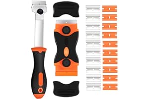 DOGMOON Double Edged Window Scraper, 2Pcs Glass Scraper and Long Handle Scraper with 10 Metal Blades and 10 Plastic Blades for Removing Window Decals Wallpaper Labels(Orange)