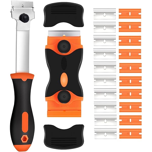 Multi-Function Oven Scraper Tool Non-Scratch With 10 Spare Blades & Built-in Storage U2013 Ergonomic Hob & Glass Scraper For Tough Stains, Paint, Stickers, Dirt, And Burned Food Removal