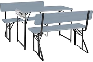 Stagecaptain BBDL-119 GY Hirschgarten Bierzeltgarnitur mit Lehne für Balkon 2X Set- Kurze Version mit 119 cm Länge - 2X Tisch, 4X Bank - Holz - klappbar - Natur