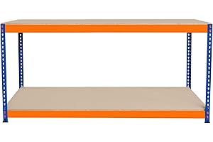 MONSTER RACKING Établi Ajustable à 2 Niveaux S-Rax, Plan de Travail en Bois Aggloméré Robuste, Capacité 300kg, Bricolage Atelier Garage, Assemblage sans Boulons, Pieds en Caoutchouc, 6 Renforts [180cm x 60cm x 90cm]