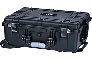 MEIJIA All Weathe Waterproof Hard Case with Retractable Pull Handle and Rolling Wheels, Customizable Fit Foam Inserted, Fit for Camera,Drones,Equipment,Elegant Black