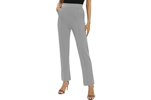 EXCHIC Mujeres Oficina Casual Piernas Rectas Trabajo Pantalones Elástica Cintura Pantalones con Bolsillos