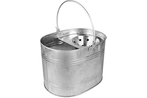 AWAN MARKETING 13L Heavy Duty Industrial Metal Mop Bucket, Galvanised Bucket, Steel Metal Bucket, Easy Lifting with Handle, Durable Metal Mop Bucket for Home Bathroom, Kitchen Office General Cleaning - Silver