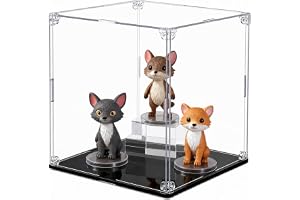 ZHITENG Akrylmonter monter monter i akryl, 20 x 20 x 20 cm transparent akryldisplayfodral dammtät akryllåda, självmontering med svart bas för figurer modeller samlarobjekt