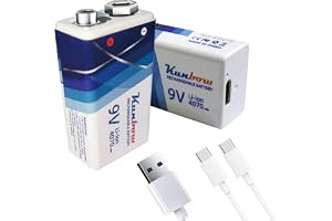 9 V uppladdningsbart batteri, 1 100 mAh litium 9 volt block batterier snabbladdning via USB-C, perfekt för rökdetektorer, branddetektor, multimeter, hållbar effekt 9 V batteri. (2 stycken)