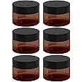 BallHull 4 oz Amber Plastic Cosmetic Jars Leak Proof Container with Black Lid for Cream, Lotion, Powder, ointment, Beauty Products etc, 6 Pcs.