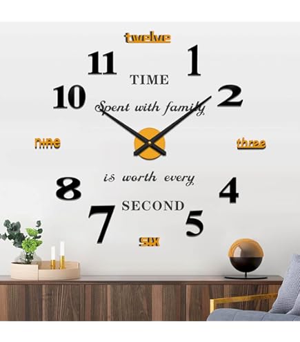 Mintime Frameless 3D DIY Wall Clock XXL Stumm Mirror Sticker Home