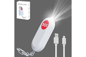 HEYI Personal Alarm for Women Panic Alarm Safe Sound Alarm Rope Alarm Loudest Police Approved Safety Security Rape Alarm for Dog Walker Jogger with Strobe LED Light Rechargeable Cable Classical White