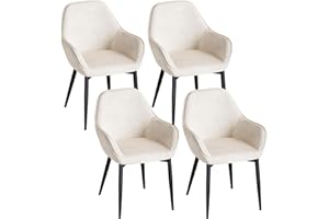 ‎ELUCHANG ELUCHANG Esszimmerstuhl 4er Set, Küchenstuhl, Polsterstuhl, Sessel Bequem mit Armlehne, Loungesessel, bis 120 kg Belastbar, Samt, für Esszimmer, Küche, Wohnzimmer, Cremeweiß