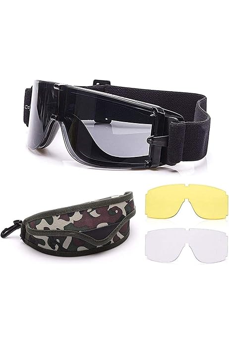 Lunettes De Protection Tactiques Airsoft - 3 Lentilles Interchangeables (Fumée, Transparent, Jaune) - UV400 - Vert