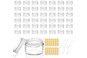 5 ml burkar med lock, 42 stycken små deglar med etiketter och spatel, mini krämbehållare transparenta burkar för prover kosmetika, läppkräm, nagelkonst