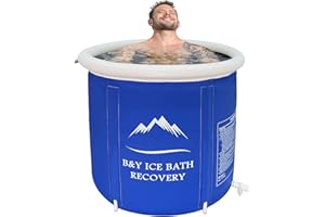B&Y 80cm Ø Large Faltbare Eisbad Aufblasbare Badewanne Erwachsene für Athleten und Sportler, 377L Freistehende Ice Tub Mobile Eisbaden Tonne Eisfass für Outdoor (Dunkelblau)