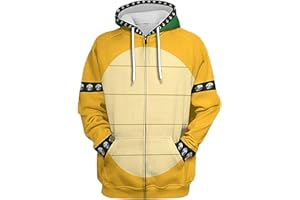 Firulab Bowser-Kostüm-Kapuzenpullover für Erwachsene, Bowser 3D-gedrucktes Kapuzenpullover mit durchgehendem Reißverschluss, Cosplay-Comics-Kostü für Unisex-Erwachsene