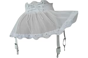 ROSVAJFY Minifalda Cintura Alta Malla Sexy Mujer con Liguero y Tanga,Liga Tirantes Transparentes 4 Clips Medias,Vestido Corto Babydoll Volantes,lencería Braguitas Cordones Microfalda 2 Piezas