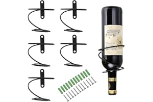 BSTKEY Juego de 6 soportes para botellas de vino de hierro montados en la pared, soporte para botellas de vino tinto para bebidas y licores, organizador colgante de metal, soporte en espiral