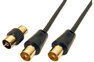 Jafsal Online TV Aerial Coaxial Male to Male Cable- Satellite Cable RF TV Antenna Lead With Female Coupler Gold Plated Connector Compatible With – TV VCR DVD – 1m Black