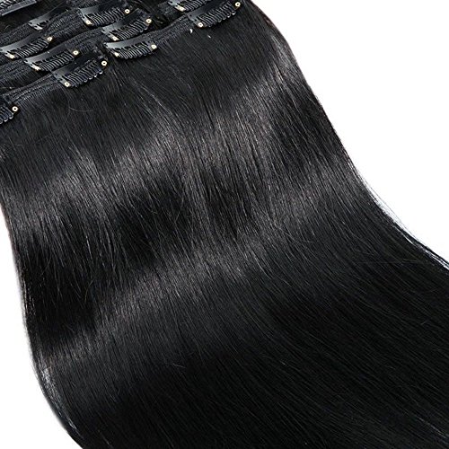 10"-22" 110g-160g Clip In Hair Extensions Human Hair Full Head Remy Real Natural Hair DOUBLE WEFTS Thick 8pcs 18Clips (14 inches-120g,#01 Jet Black)