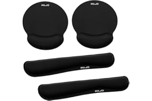 Elzo 2 × Almohadilla Teclado y Alfombrilla de Ratón Ergonómico Cojín de Muñeca con Reposamuñecas de Memoria para Trabajadores y Jugadores, Negro